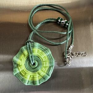 Artisan made green disc lamp work glass pendant